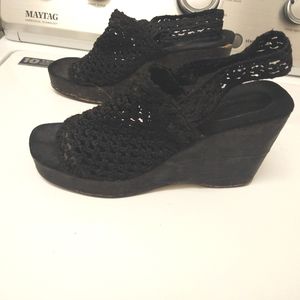 Cork platform with crocheted upper